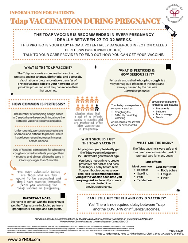 Tdap Vaccine While Pregnant Information Handout