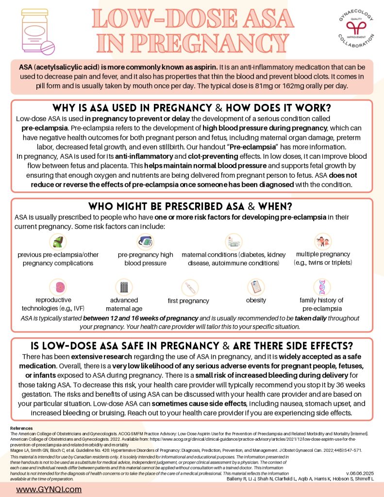 Low-Dose ASA in Pregnancy handout Image