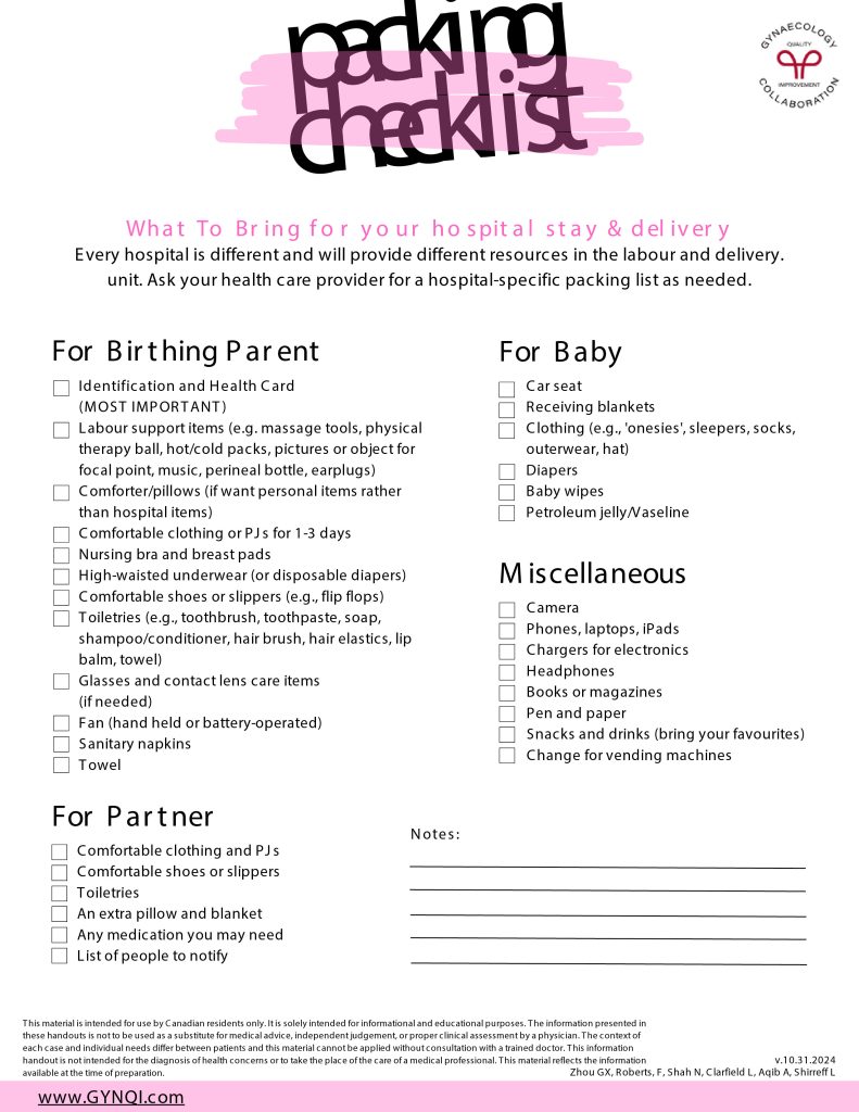 Hospital Packing List Handout Image